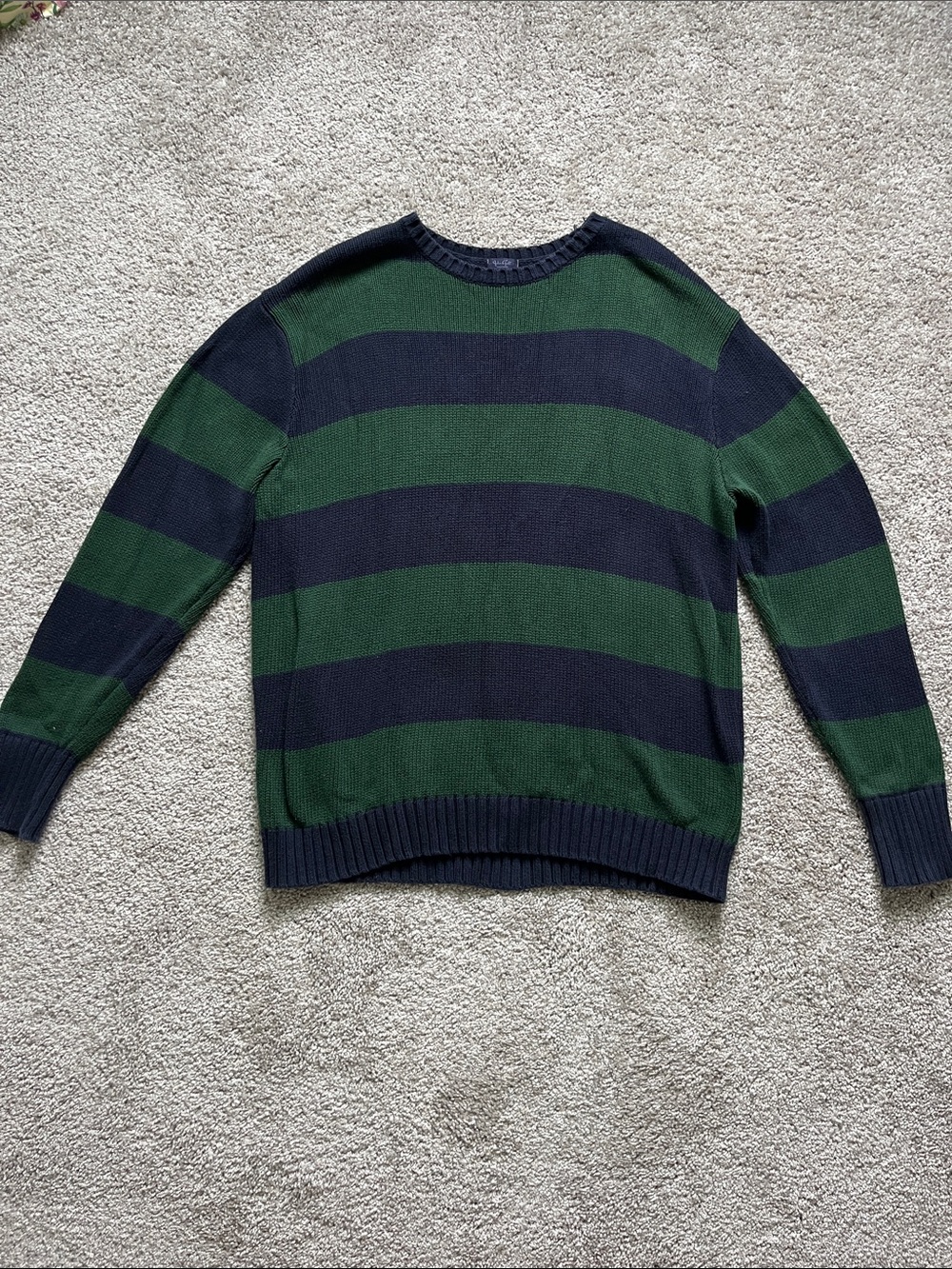 John Galt Striped Crewneck Sweater - Green & Navy